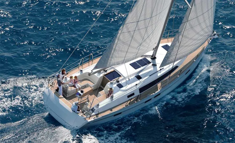 Exterior view of NN, a Bavaria Cruiser 46 sailboat at Procida, Italy