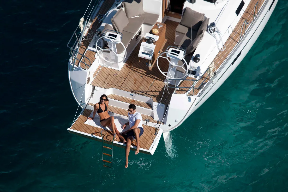 Deck of NN, a Bavaria Cruiser 46 sailboat at Procida, Italy