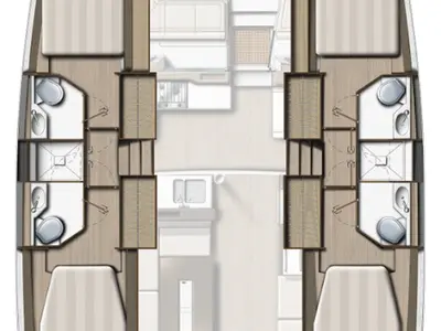 Floor plan of R One, a Bali 4.2 catamaran at Hyères, France