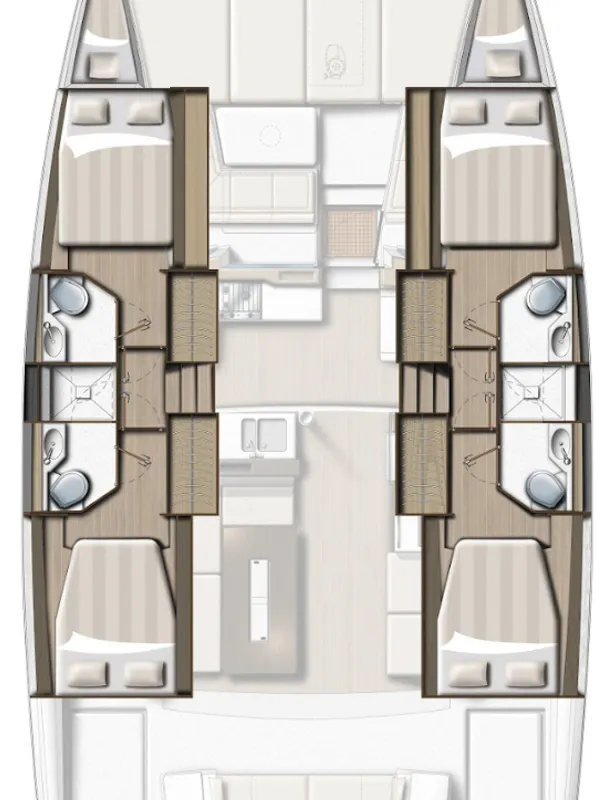 Floor plan of R One, a Bali 4.2 catamaran at Hyères, France