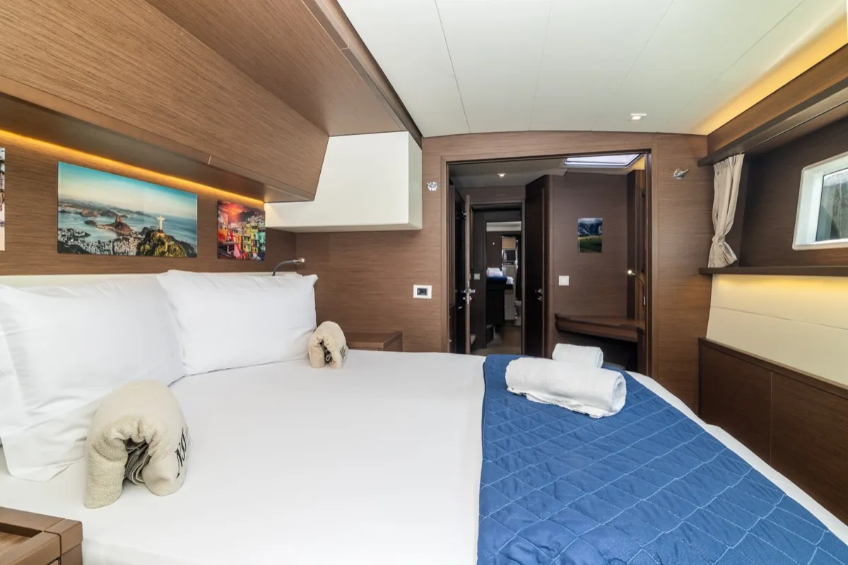 Cabin on Big Mama, a Lagoon 52F catamaran at Olbia, Italy