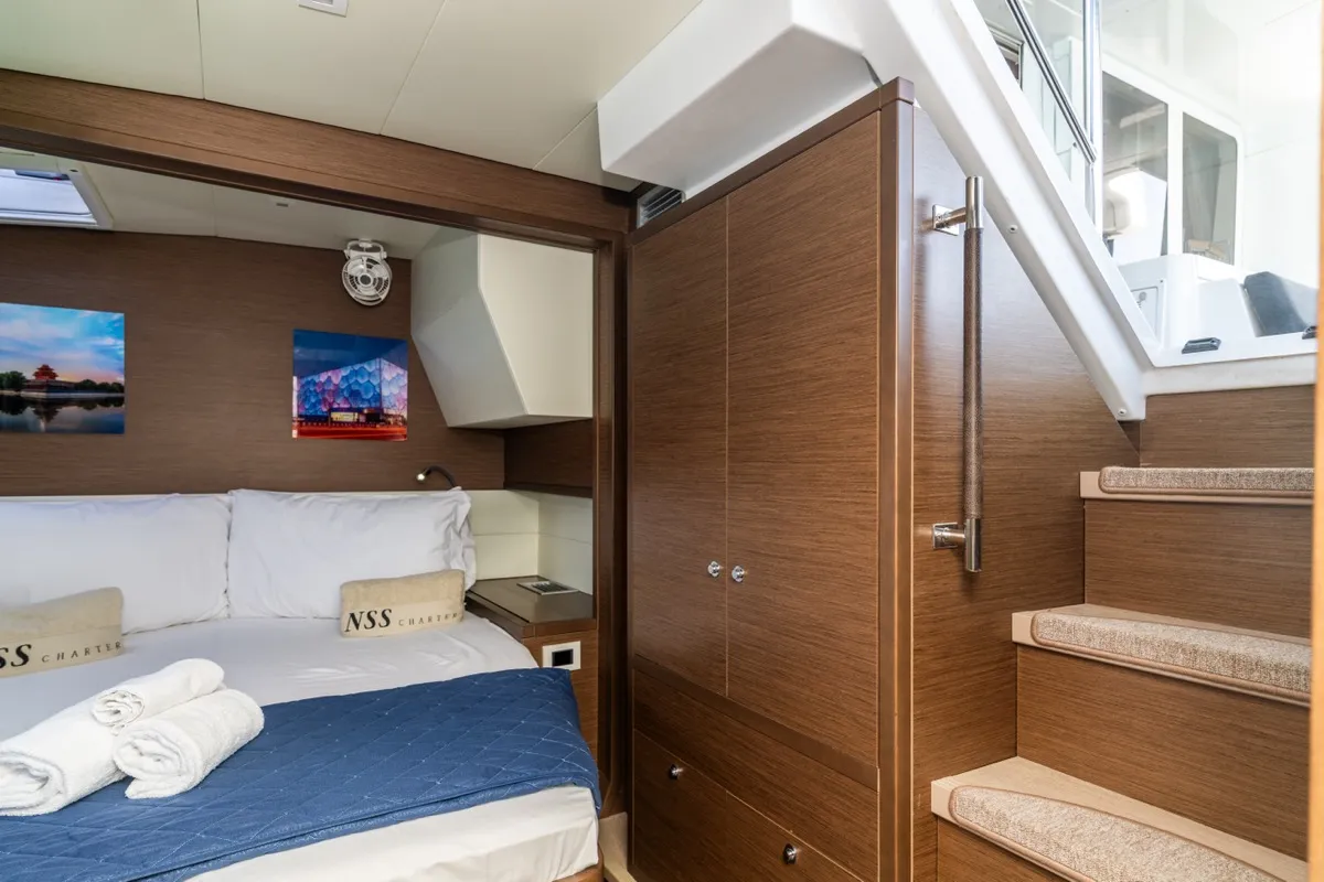 Deck of Big Mama, a Lagoon 52F catamaran at Olbia, Italy