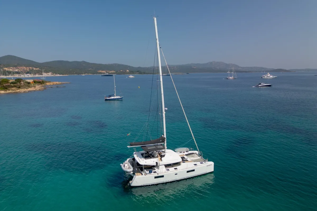 Head on Big Mama, a Lagoon 52F catamaran at Olbia, Italy