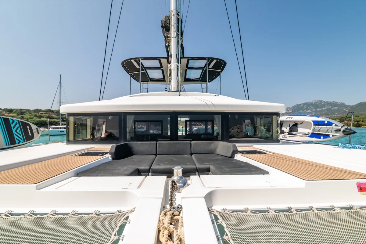Deck of Big Mama, a Lagoon 52F catamaran at Olbia, Italy