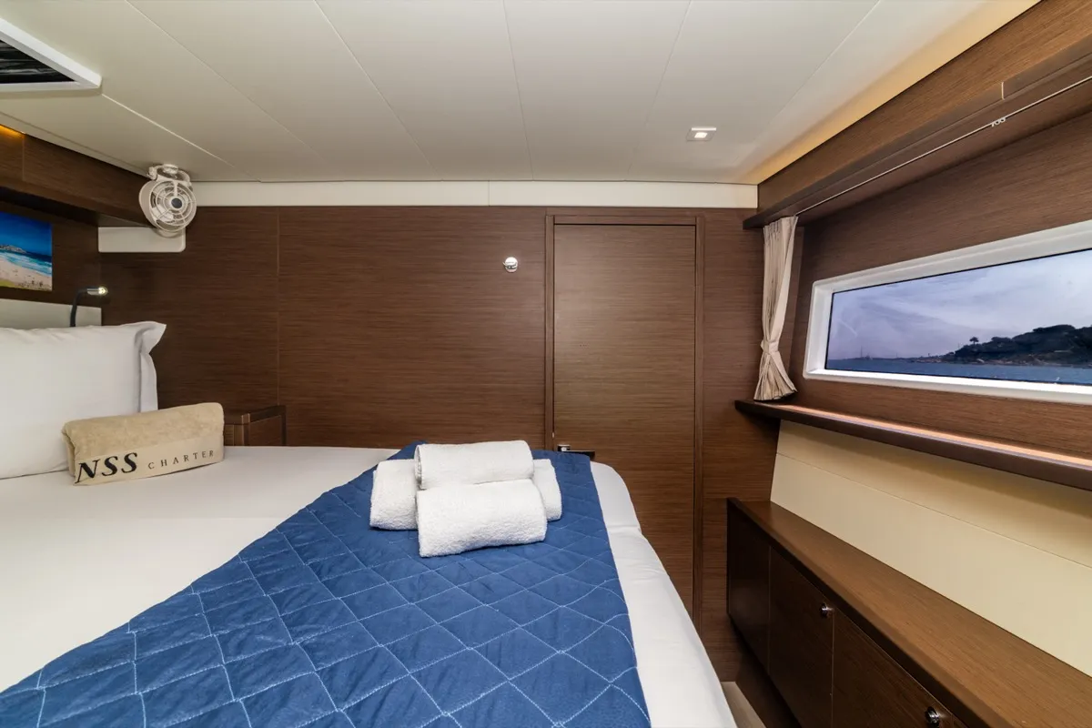 Cabin on Big Mama, a Lagoon 52F catamaran at Olbia, Italy
