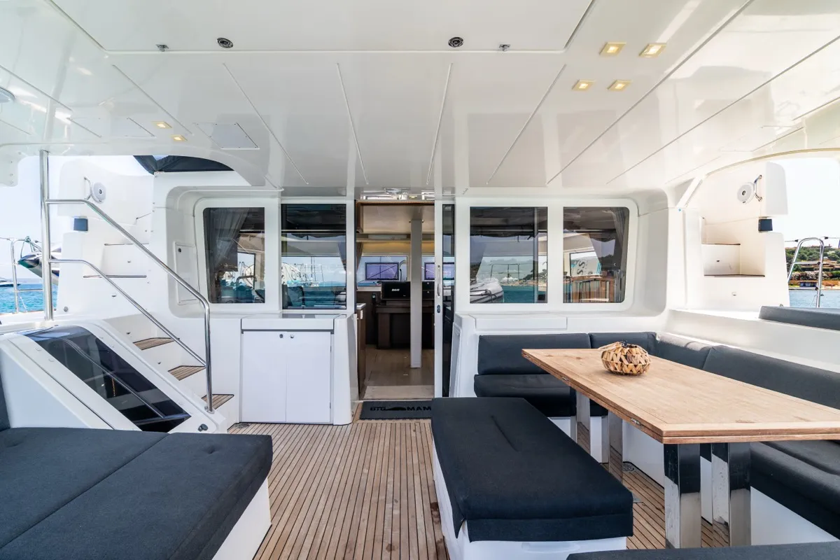 Galley of Big Mama, a Lagoon 52F catamaran at Olbia, Italy