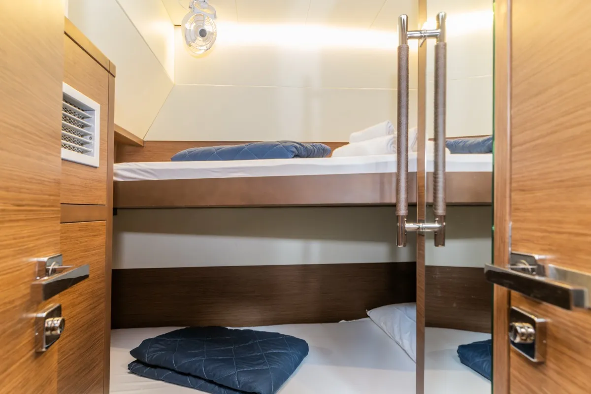 Cabin on Big Mama, a Lagoon 52F catamaran at Olbia, Italy