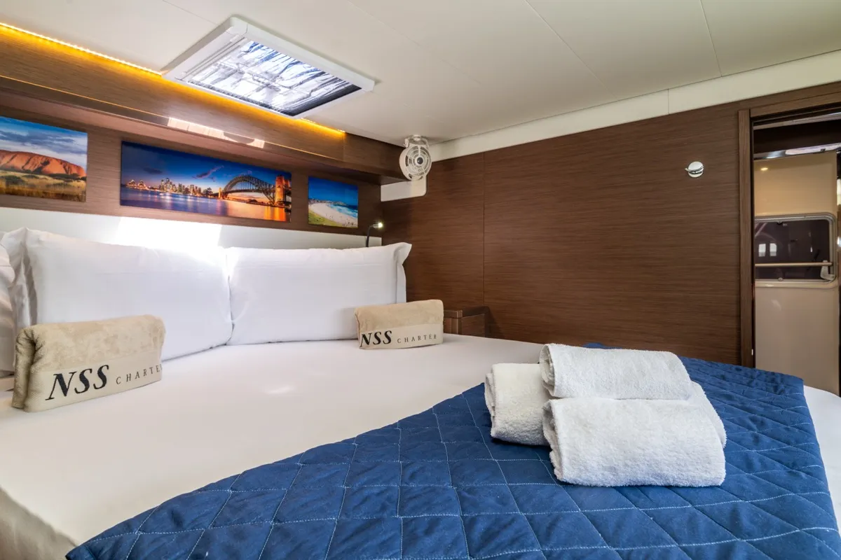 Cabin on Big Mama, a Lagoon 52F catamaran at Olbia, Italy