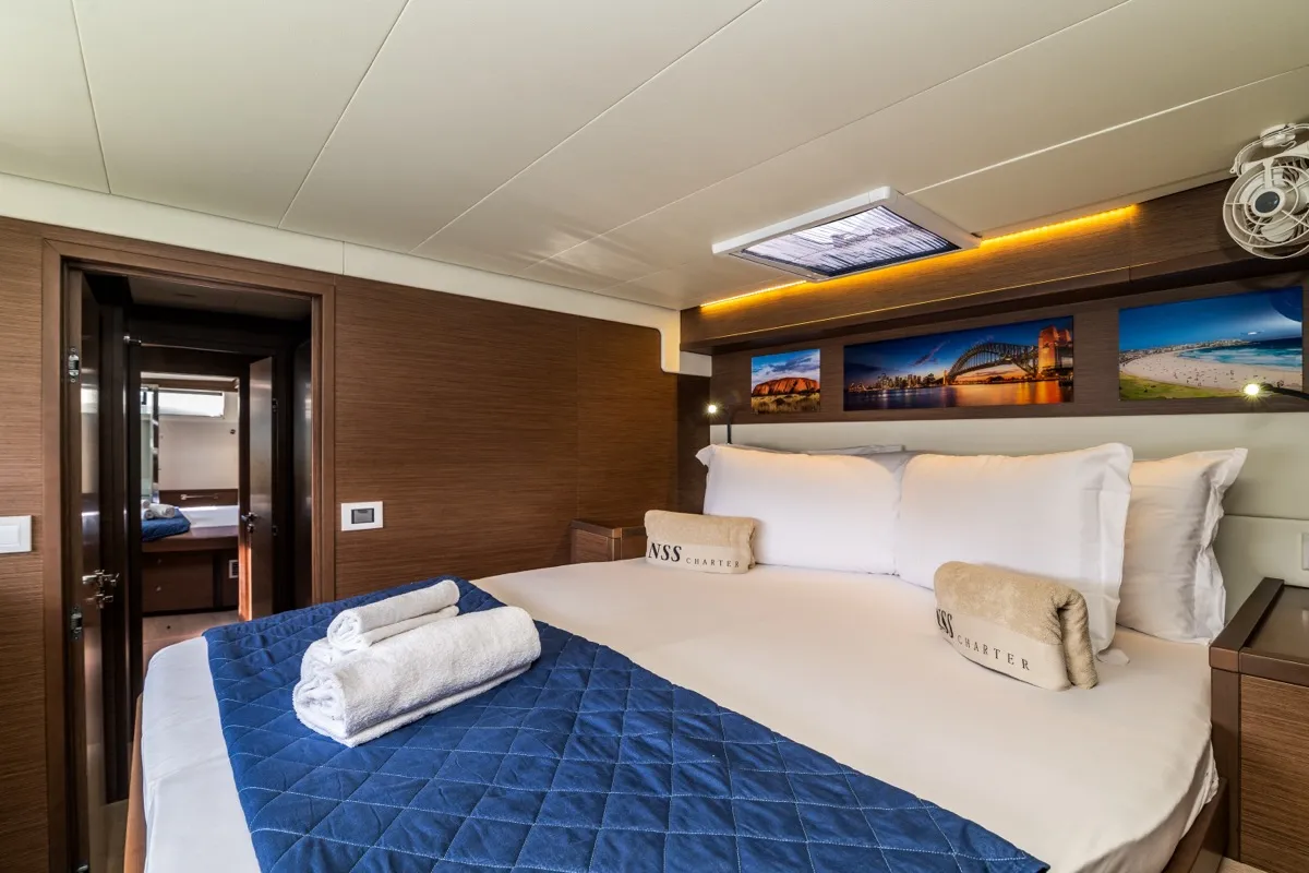 Cabin on Big Mama, a Lagoon 52F catamaran at Olbia, Italy