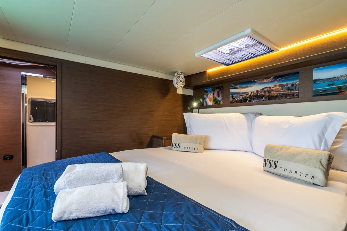 Cabin on Big Mama, a Lagoon 52F catamaran at Olbia, Italy