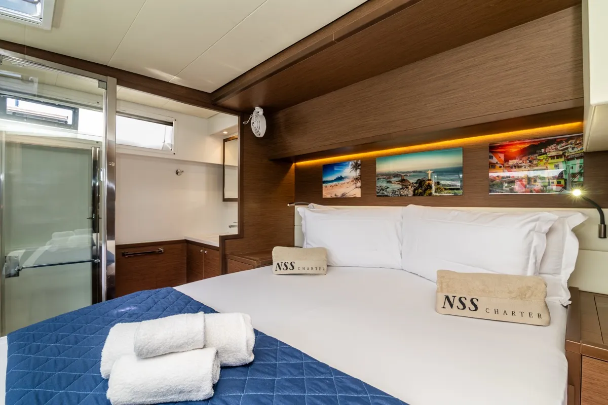 Deck of Big Mama, a Lagoon 52F catamaran at Olbia, Italy