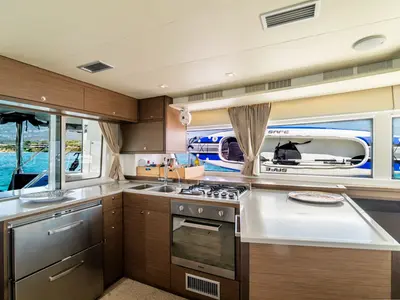 Galley of Big Mama, a Lagoon 52F catamaran at Olbia, Italy