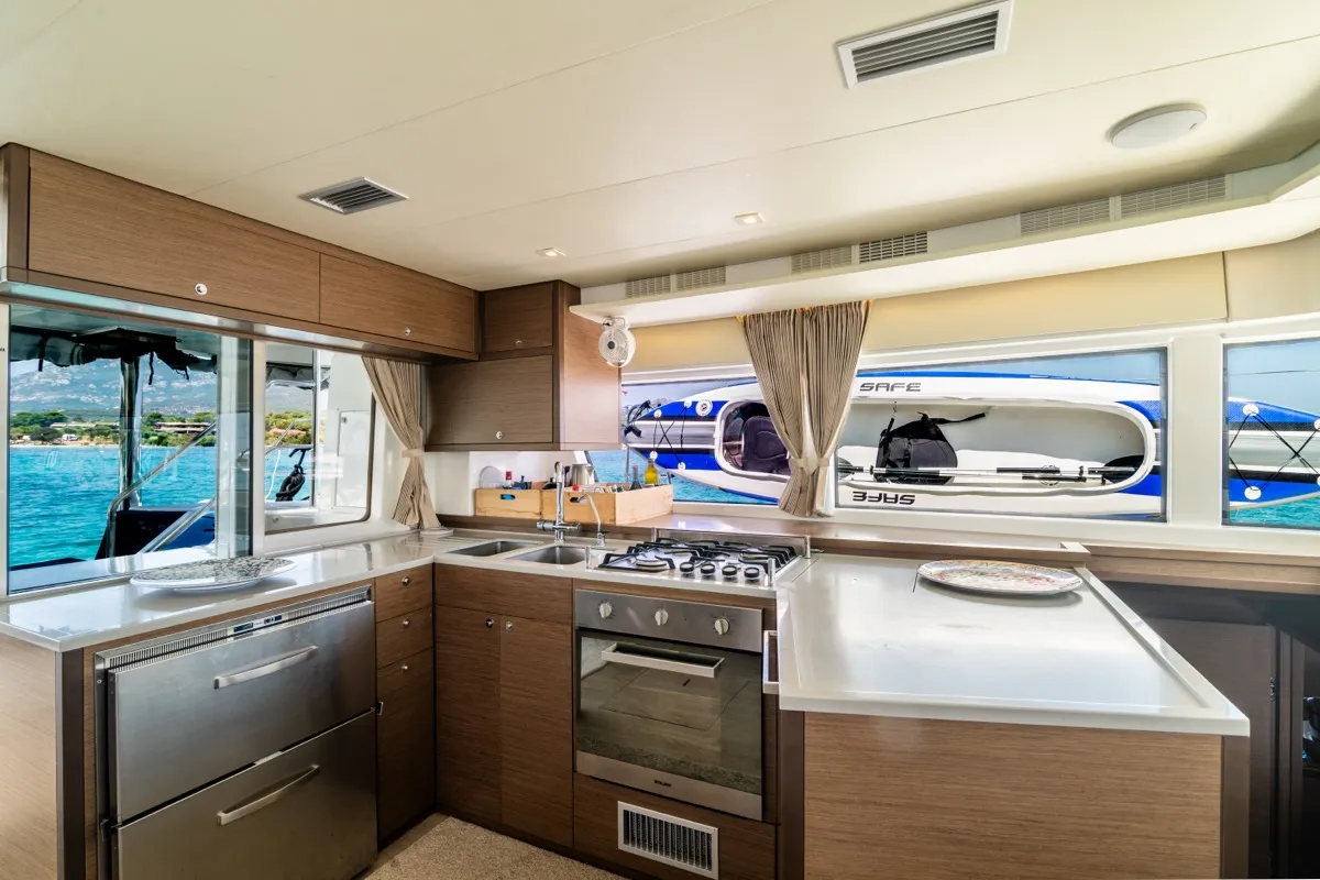 Galley of Big Mama, a Lagoon 52F catamaran at Olbia, Italy
