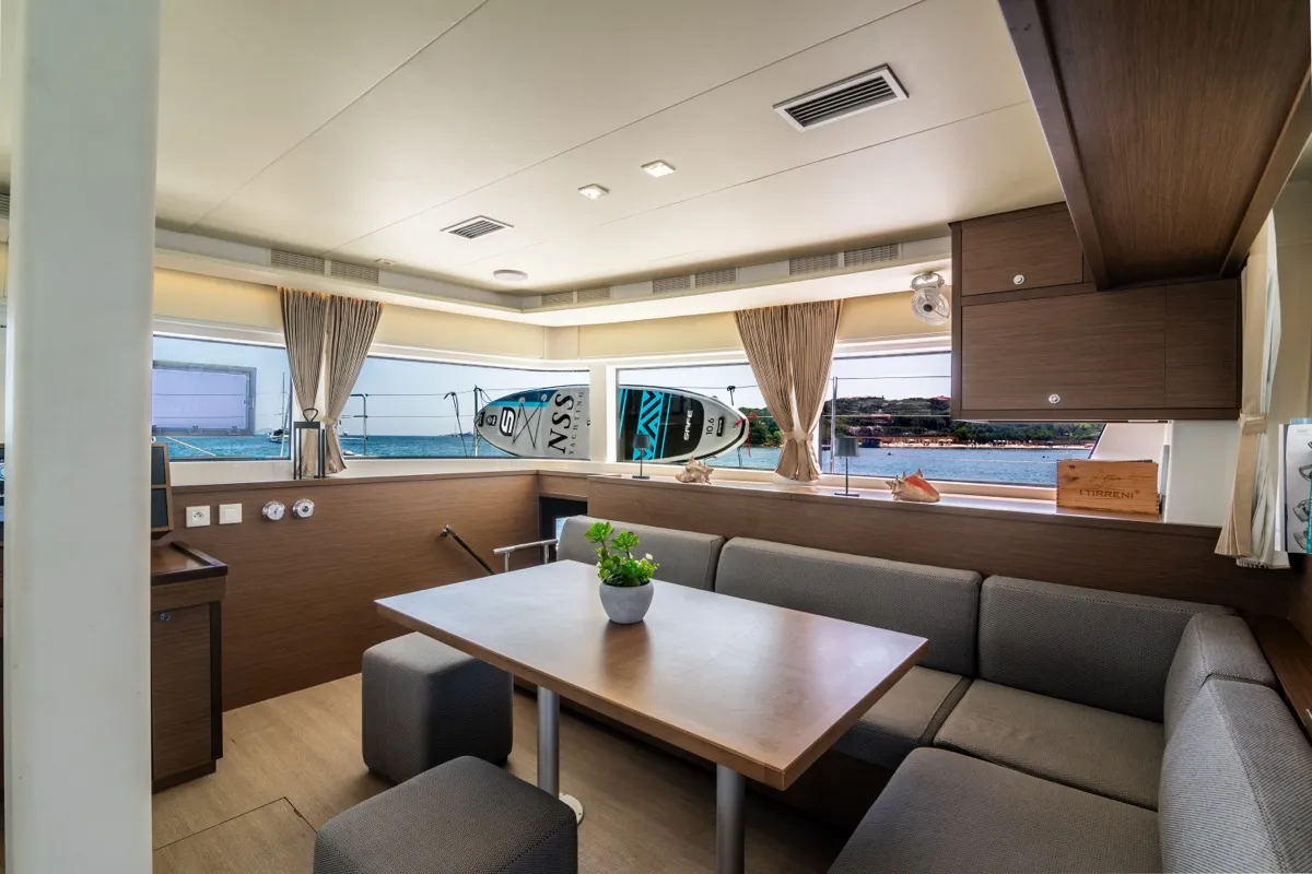 Cockpit of Big Mama, a Lagoon 52F catamaran at Olbia, Italy