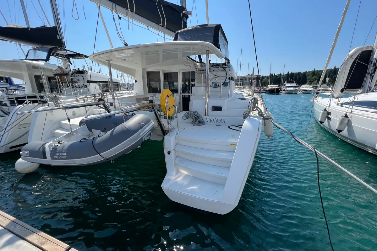Exterior view of NIRVANA, a Lagoon 39 catamaran at Grad Pula, Croatia