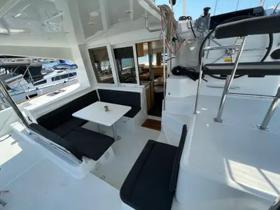 Cockpit of NIRVANA, a Lagoon 39 catamaran at Grad Pula, Croatia