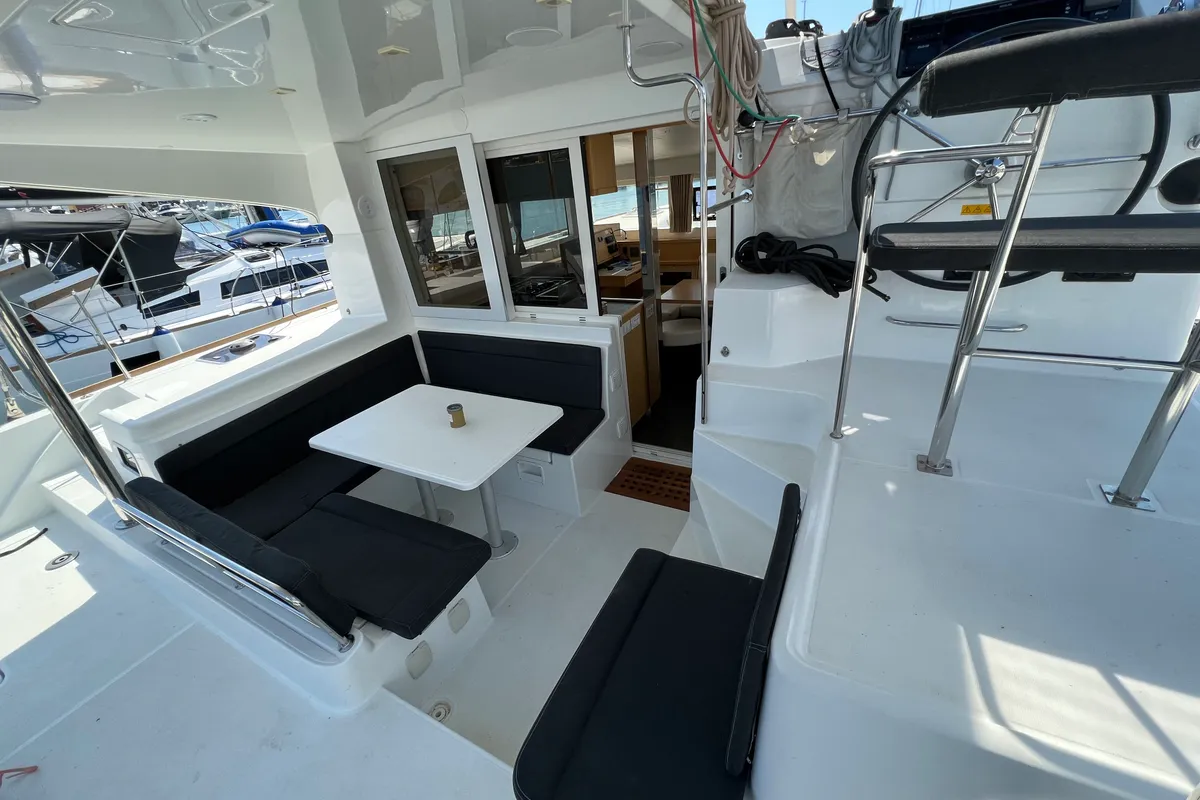 Cockpit of NIRVANA, a Lagoon 39 catamaran at Grad Pula, Croatia