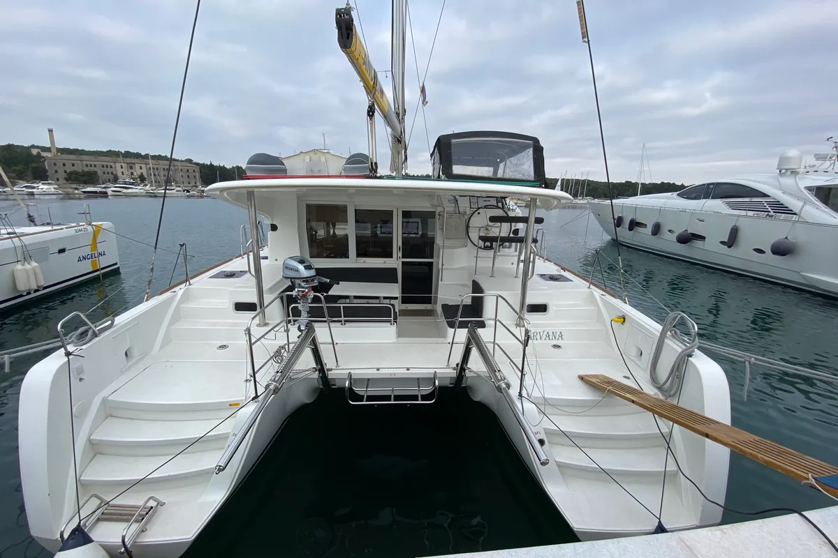 Exterior view of NIRVANA, a Lagoon 39 catamaran at Grad Pula, Croatia