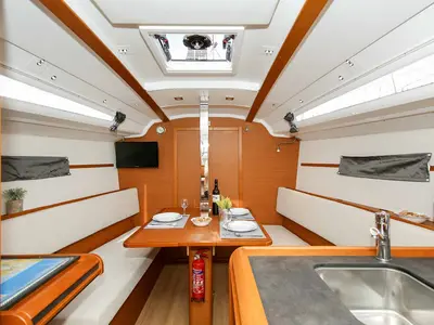 Salon of Polly Fun, a Jeanneau Sun Odyssey 349 sailboat at Jezera, Croatia