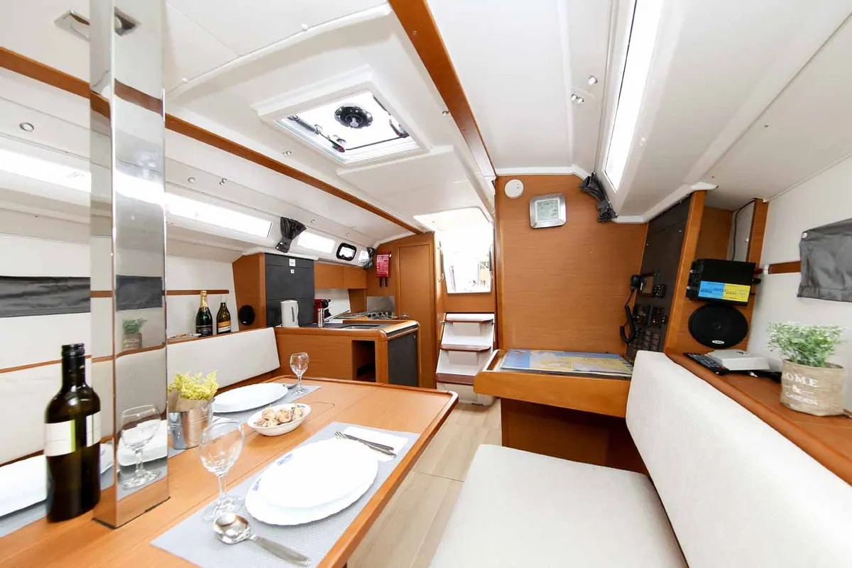 Salon of Polly Fun, a Jeanneau Sun Odyssey 349 sailboat at Jezera, Croatia