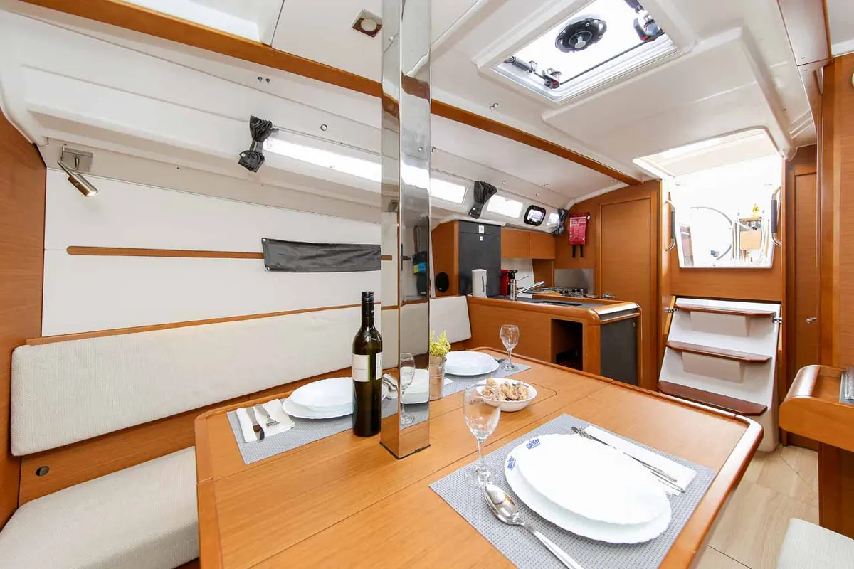 Salon of Polly Fun, a Jeanneau Sun Odyssey 349 sailboat at Jezera, Croatia