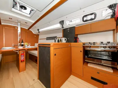 Galley of Polly Fun, a Jeanneau Sun Odyssey 349 sailboat at Jezera, Croatia
