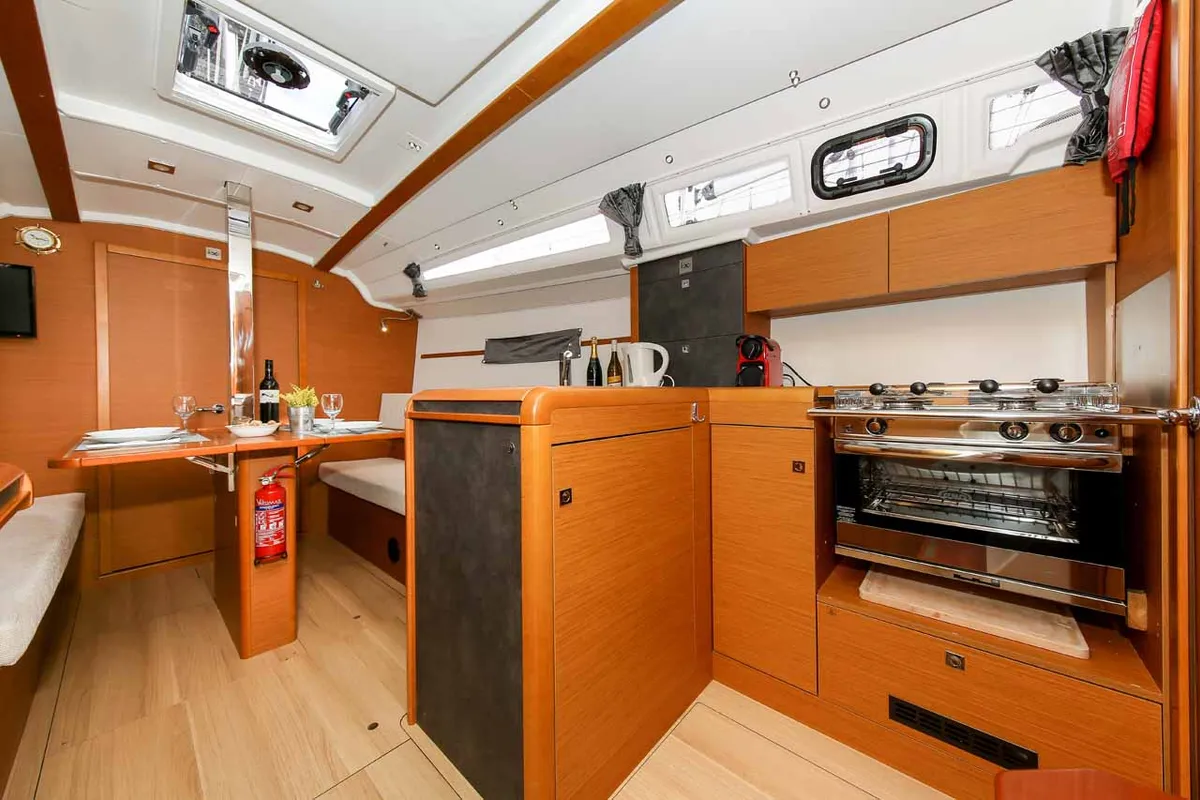 Galley of Polly Fun, a Jeanneau Sun Odyssey 349 sailboat at Jezera, Croatia