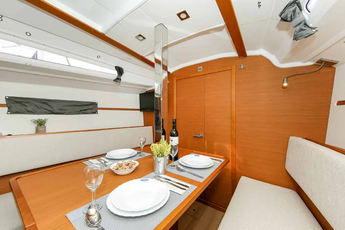 Salon of Polly Fun, a Jeanneau Sun Odyssey 349 sailboat at Jezera, Croatia
