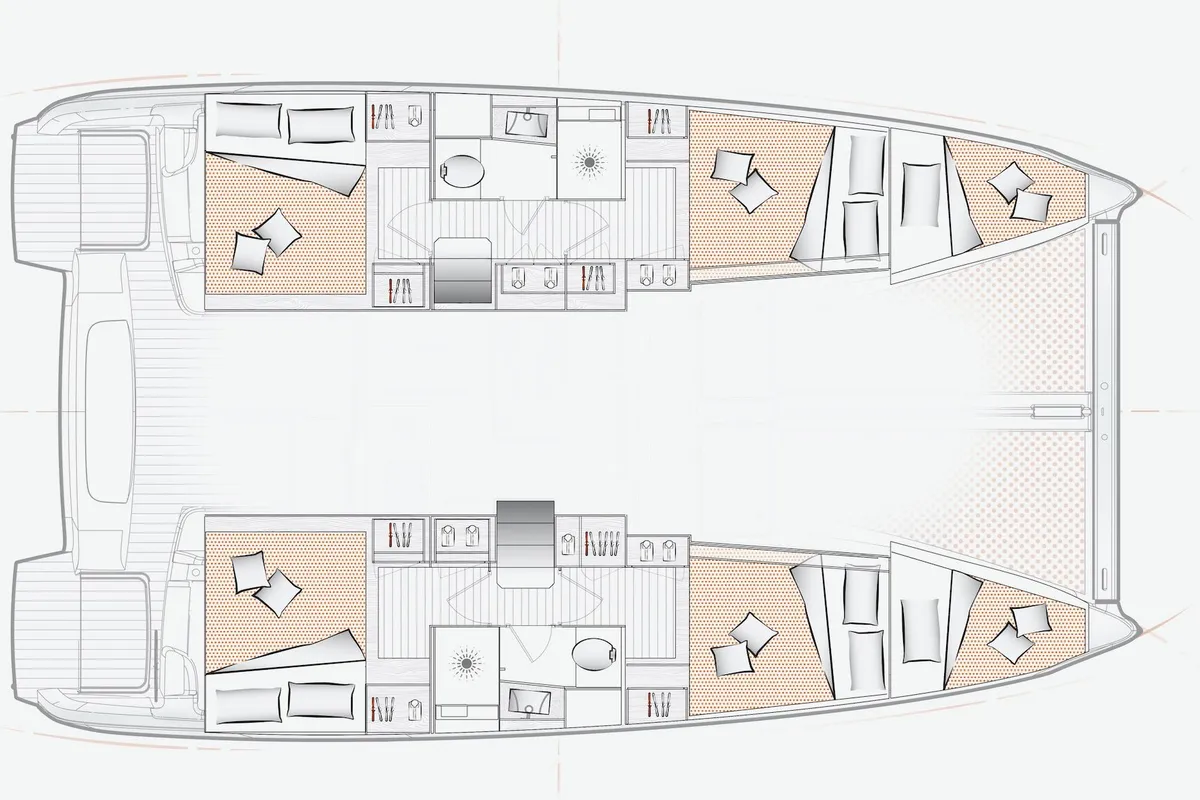 Floor plan of Minoas, a Excess 11 catamaran at Agios Stefanos, Greece