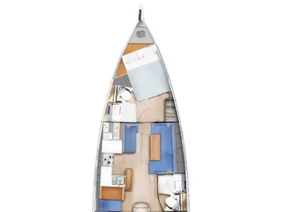 Floor plan of Seamater, a Jeanneau Sun Odyssey 410 sailboat at Preveza, Greece