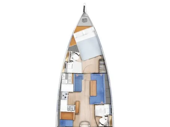 Floor plan of Seamater, a Jeanneau Sun Odyssey 410 sailboat at Preveza, Greece
