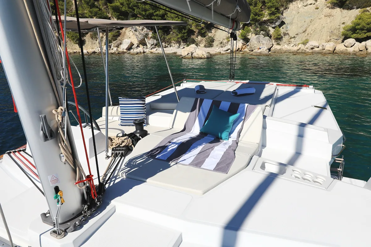 Deck of Bisou, a Bali 4.1 catamaran at Grad Šibenik, Croatia