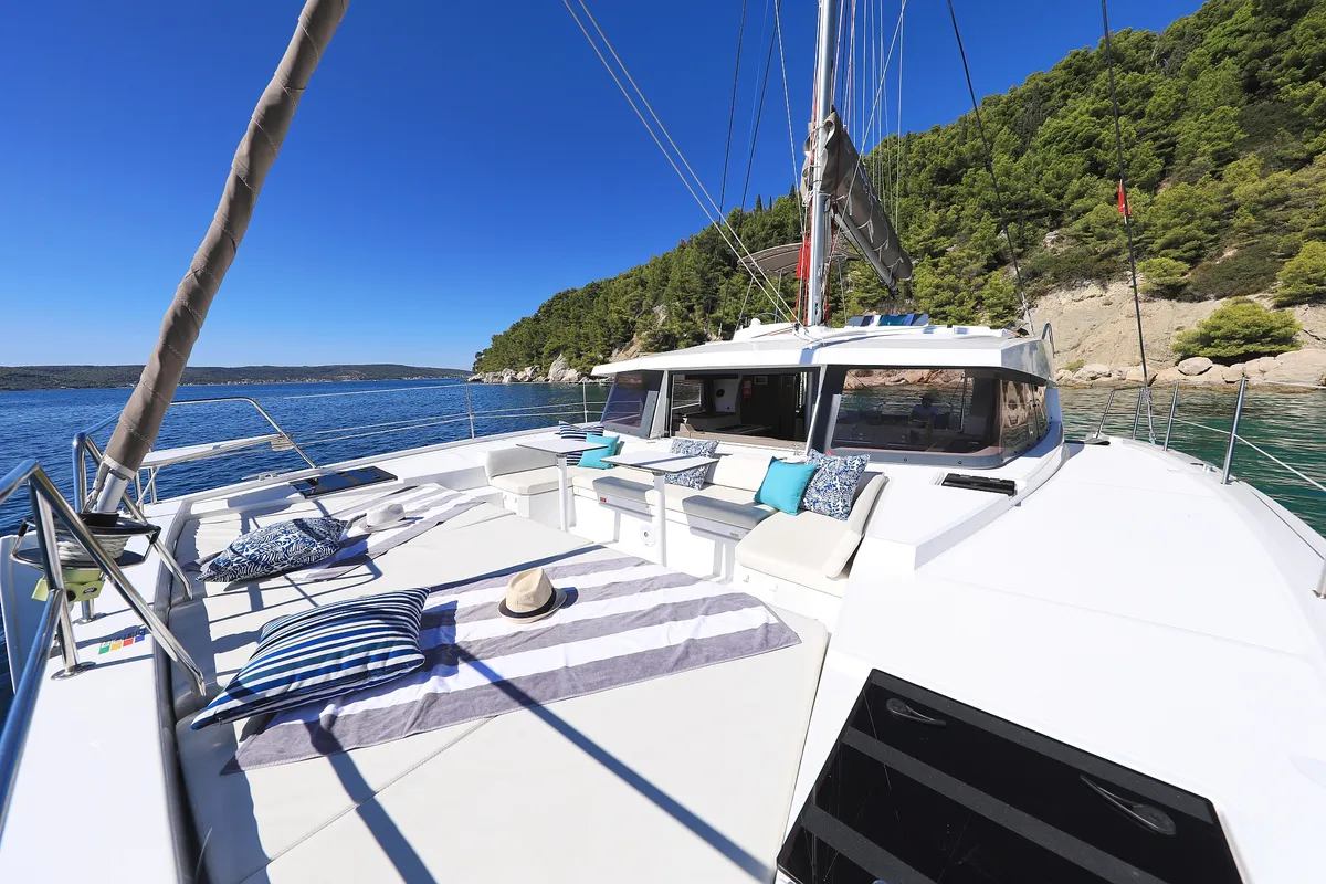Deck of Bisou, a Bali 4.1 catamaran at Grad Šibenik, Croatia