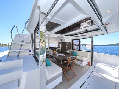 Deck of Bisou, a Bali 4.1 catamaran at Grad Šibenik, Croatia