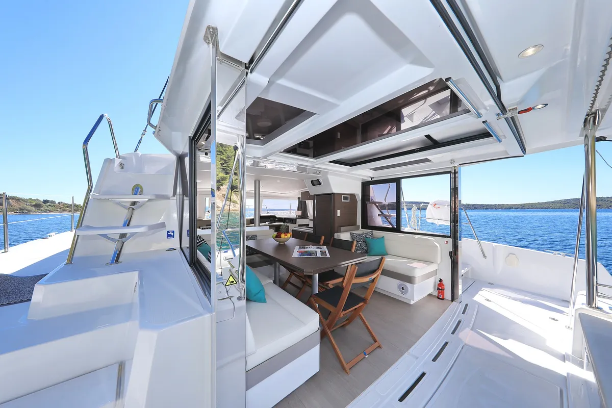 Deck of Bisou, a Bali 4.1 catamaran at Grad Šibenik, Croatia
