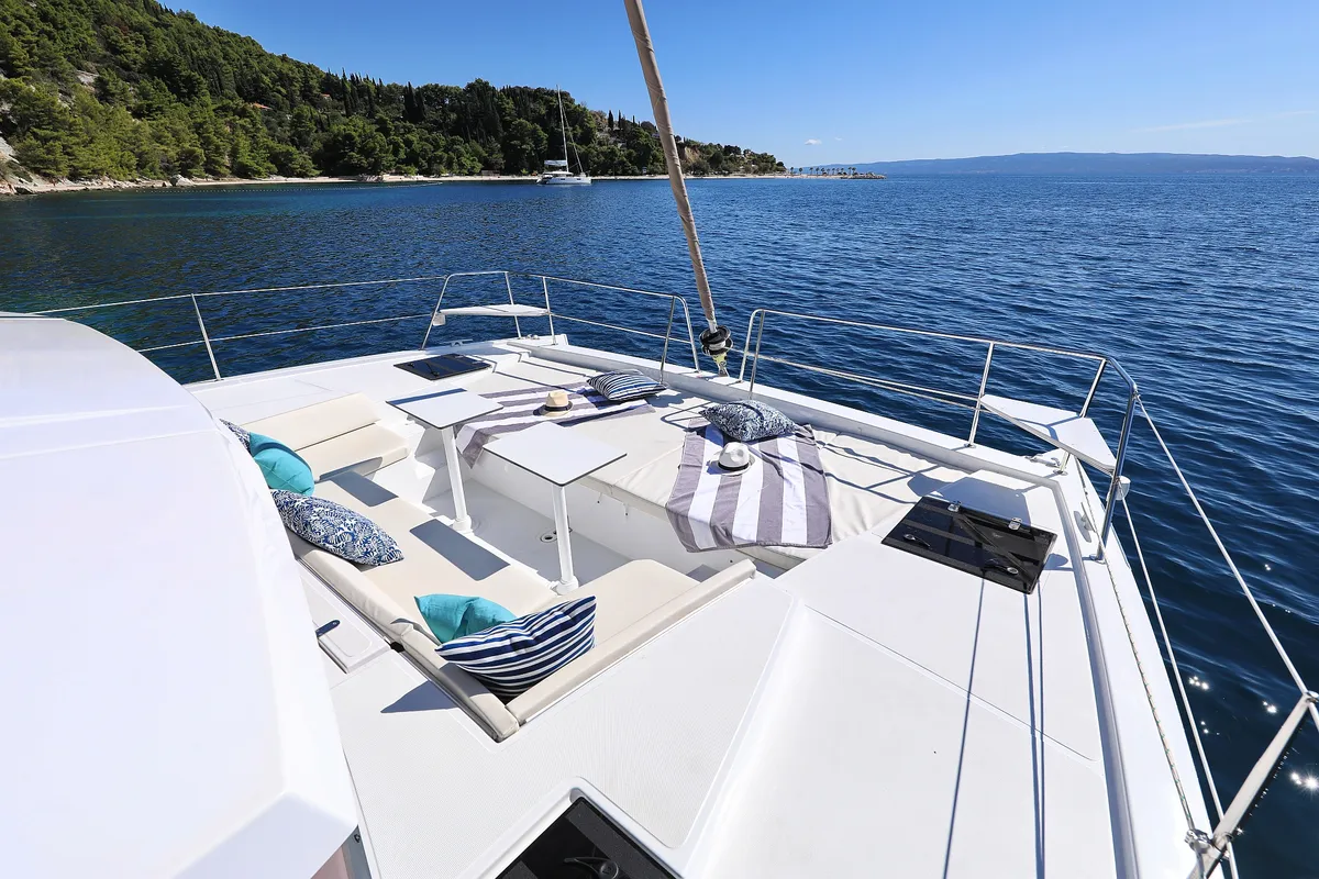 Deck of Bisou, a Bali 4.1 catamaran at Grad Šibenik, Croatia