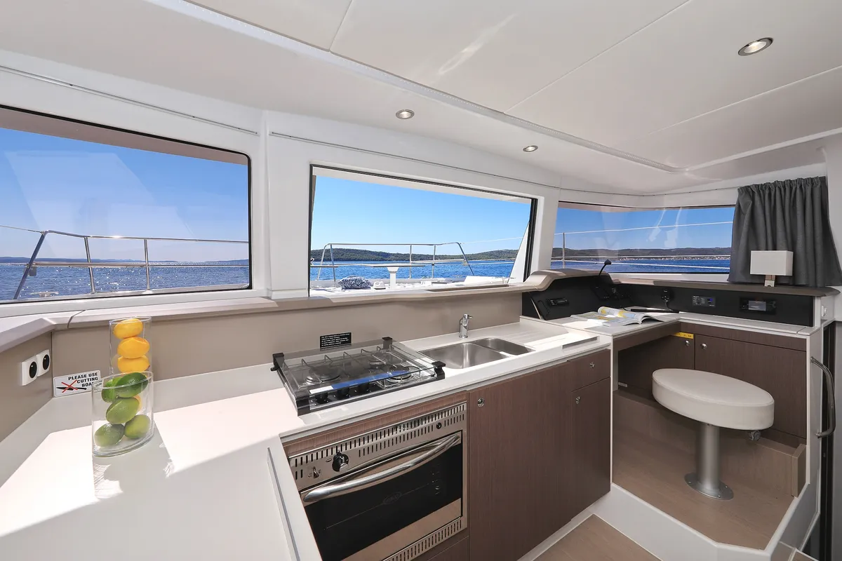 Galley of Bisou, a Bali 4.1 catamaran at Grad Šibenik, Croatia