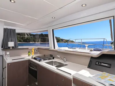 Galley of Bisou, a Bali 4.1 catamaran at Grad Šibenik, Croatia