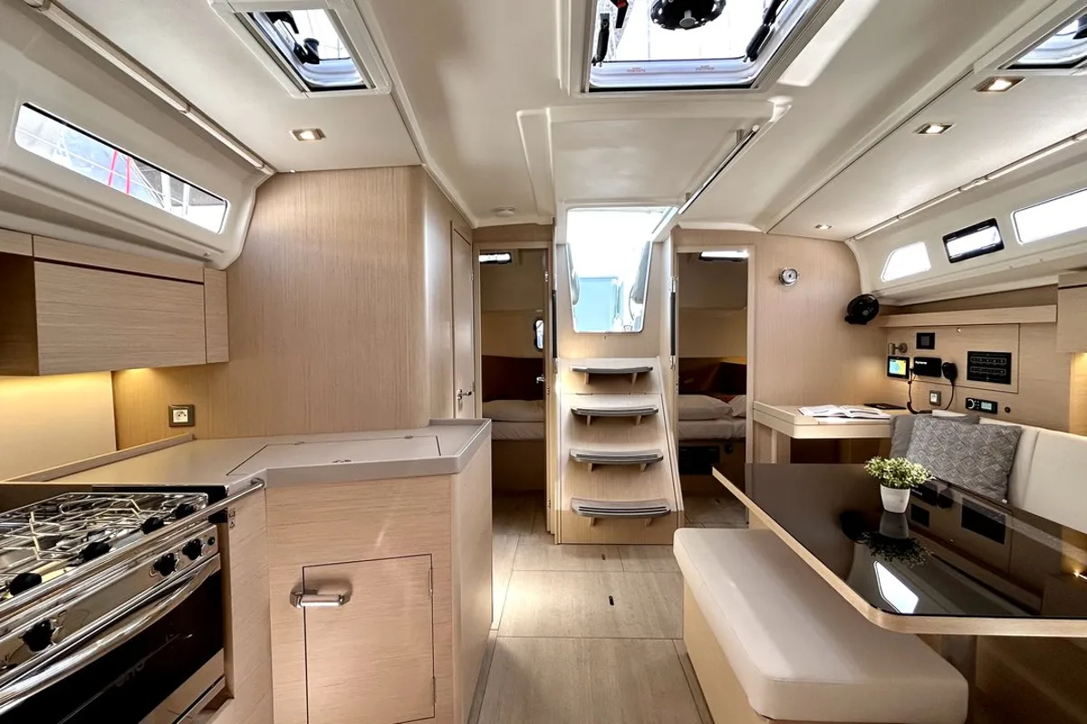Salon of Valkyrie, a Beneteau Oceanis 40.1 sailboat at Kontokali, Greece