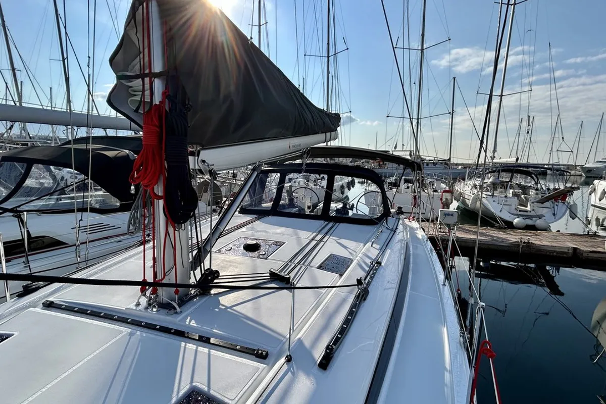 Exterior view of Valkyrie, a Beneteau Oceanis 40.1 sailboat at Kontokali, Greece
