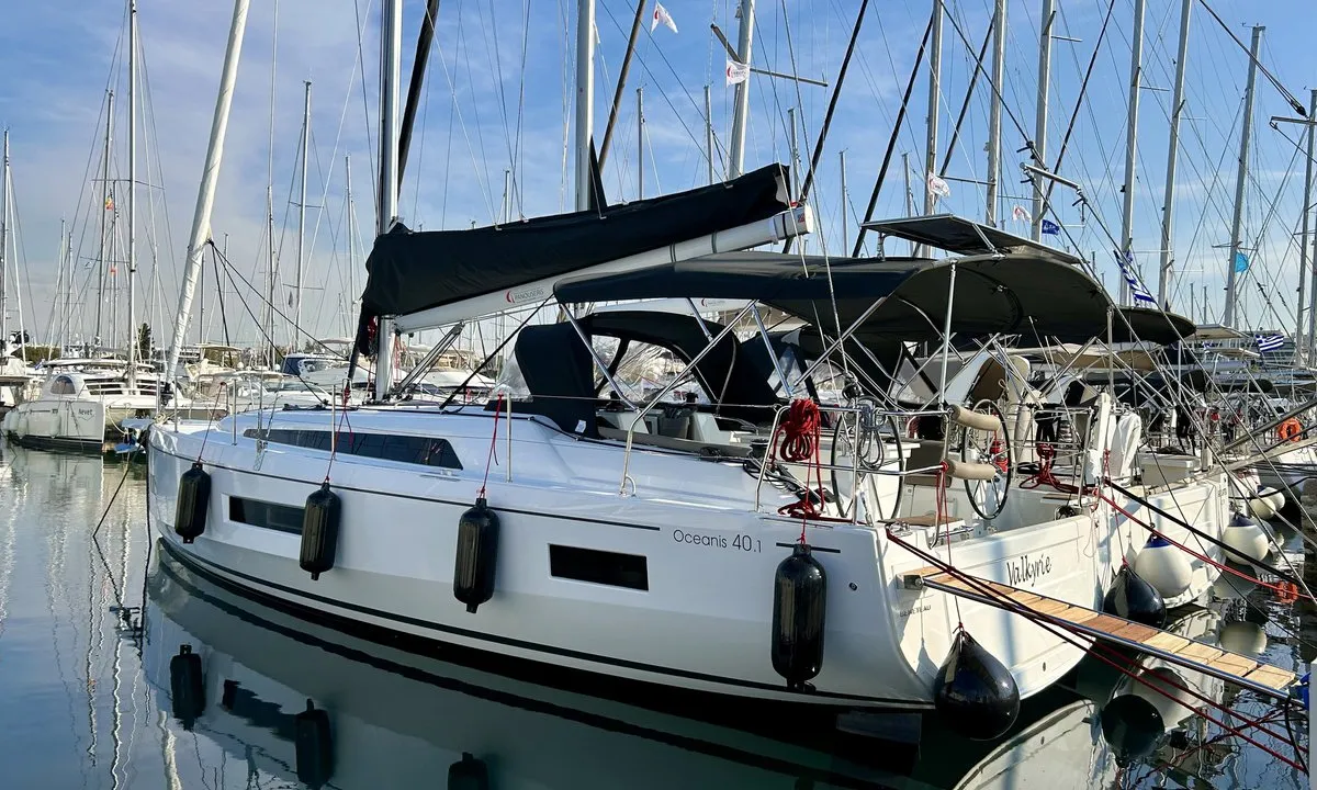 Exterior view of Valkyrie, a Beneteau Oceanis 40.1 sailboat at Kontokali, Greece