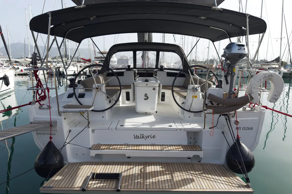 Cockpit of Valkyrie, a Beneteau Oceanis 40.1 sailboat at Kontokali, Greece