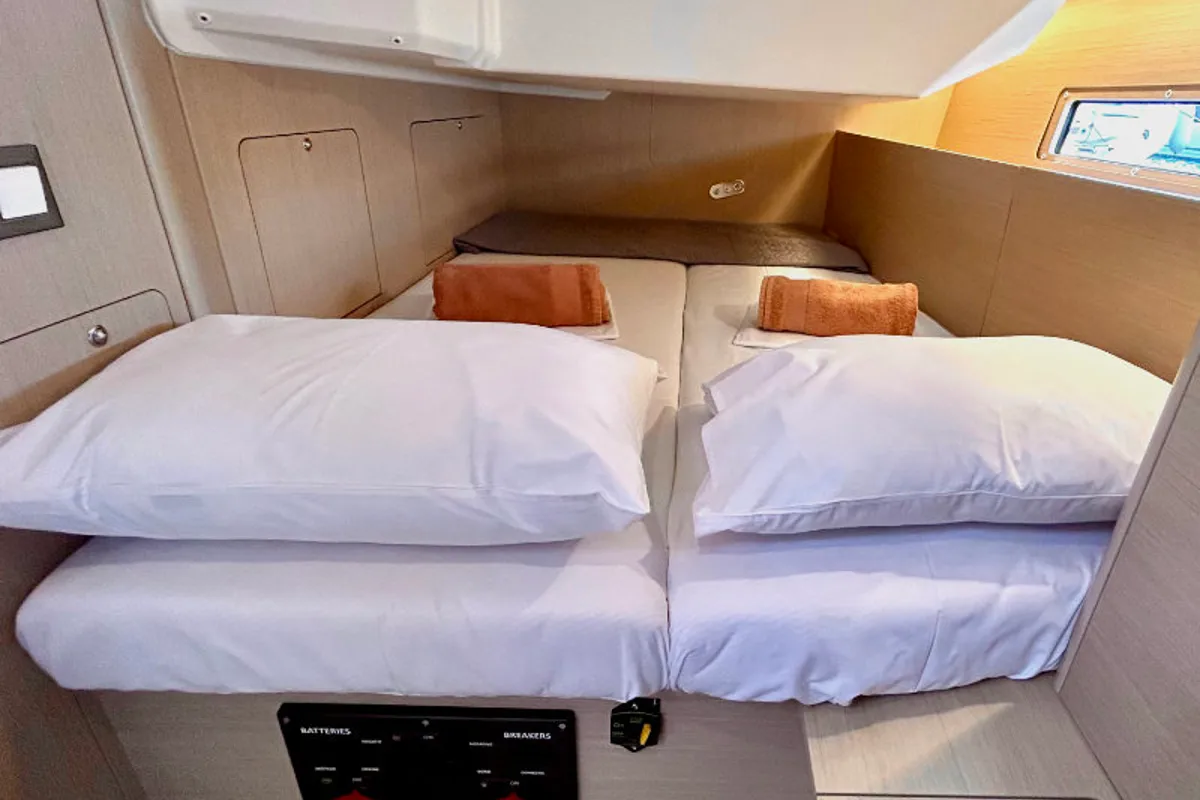 Cabin on Valkyrie, a Beneteau Oceanis 40.1 sailboat at Kontokali, Greece