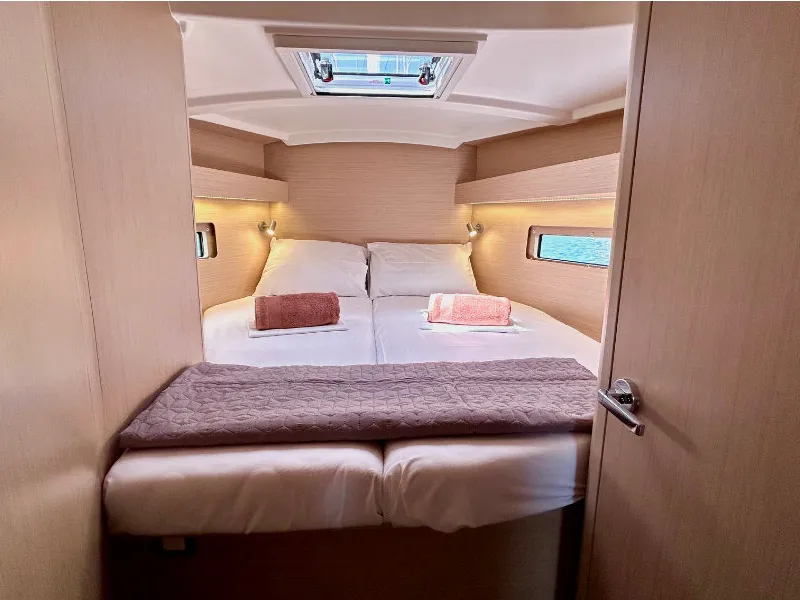 Cabin on Valkyrie, a Beneteau Oceanis 40.1 sailboat at Kontokali, Greece