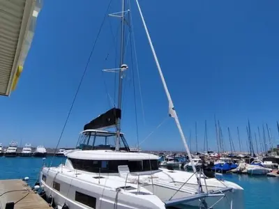 Exterior view of Keep Sailing V, a Lagoon 46 catamaran at Santa Eulària des Riu, Spain