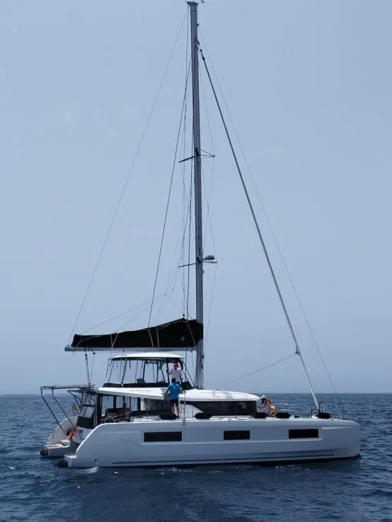 Exterior view of Keep Sailing V, a Lagoon 46 catamaran at Santa Eulària des Riu, Spain