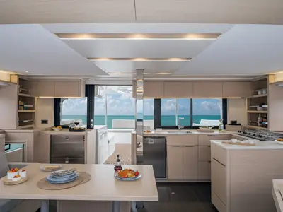 Galley of Keep Sailing V, a Lagoon 46 catamaran at Santa Eulària des Riu, Spain