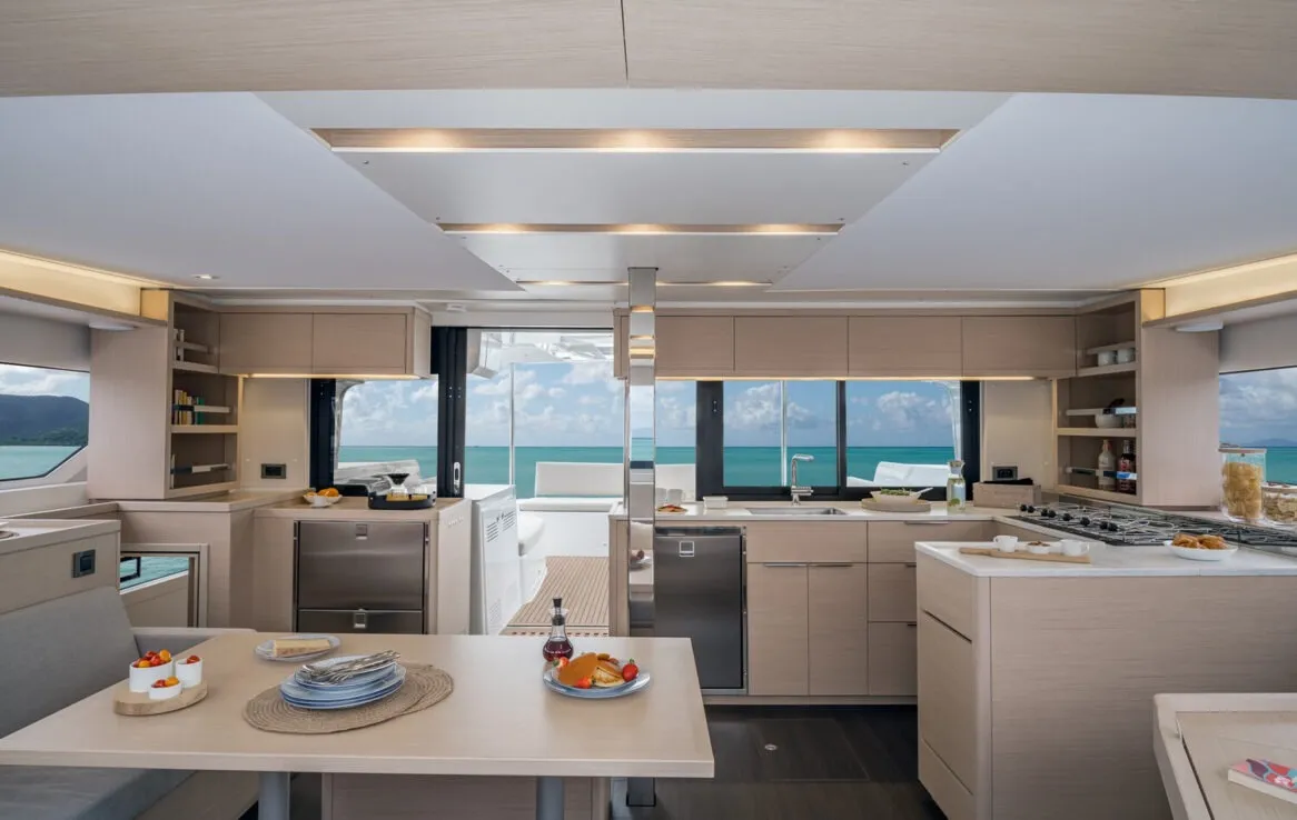 Galley of Keep Sailing V, a Lagoon 46 catamaran at Santa Eulària des Riu, Spain