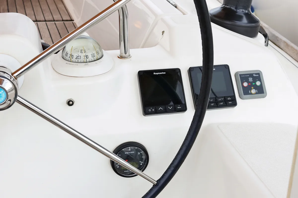 Cockpit of Phonix II, a Dufour 412 GL sailboat at Grad Biograd na Moru, Croatia