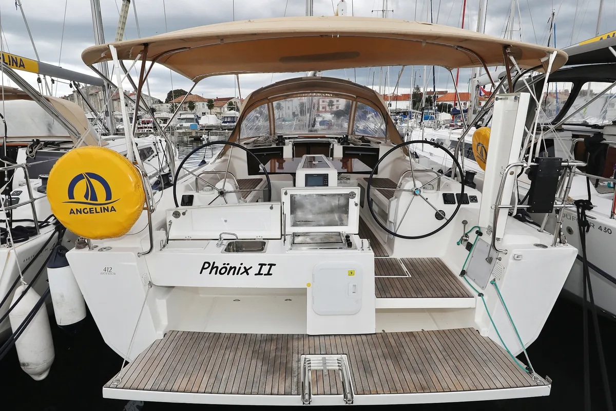 Exterior view of Phonix II, a Dufour 412 GL sailboat at Grad Biograd na Moru, Croatia